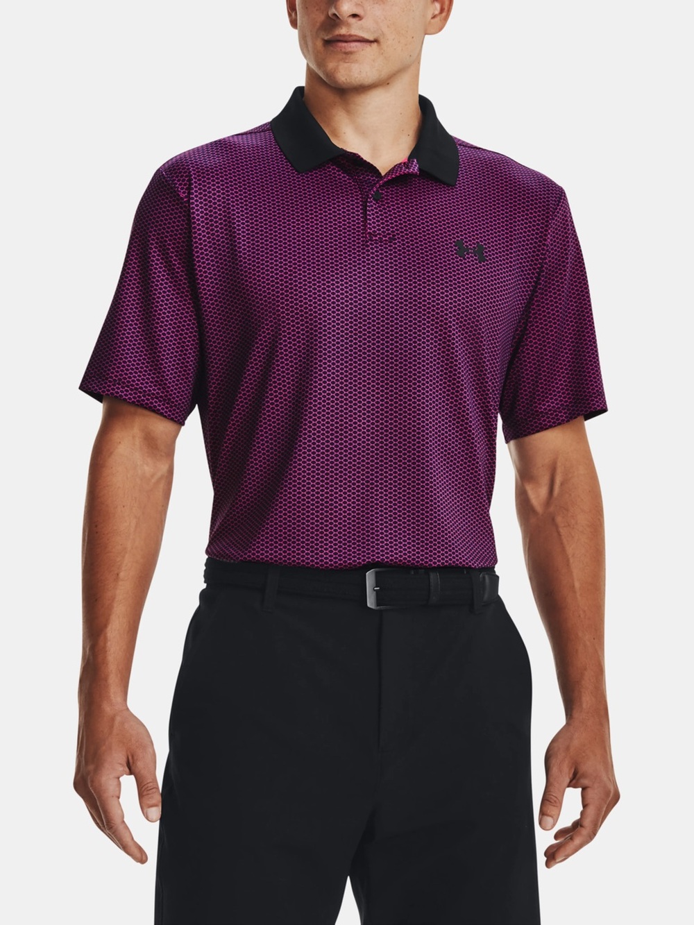 Under Armour Performance 3.0 Printed Golf Polo Shirt in Black/Rebel Pink